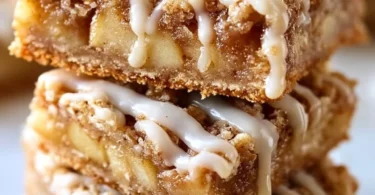 Delicious homemade apple bars topped with a crumble and fresh apples.