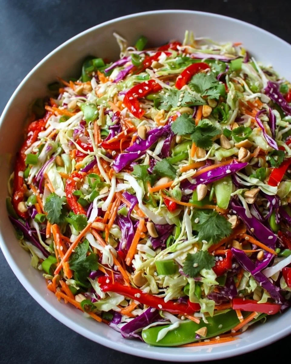 Colorful Asian Chopped Salad with fresh vegetables and dressing