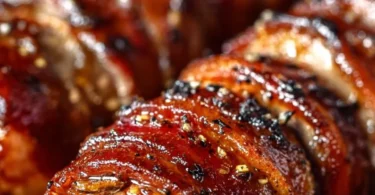 Bacon Brown Sugar Pork Tenderloin garnished and ready to serve