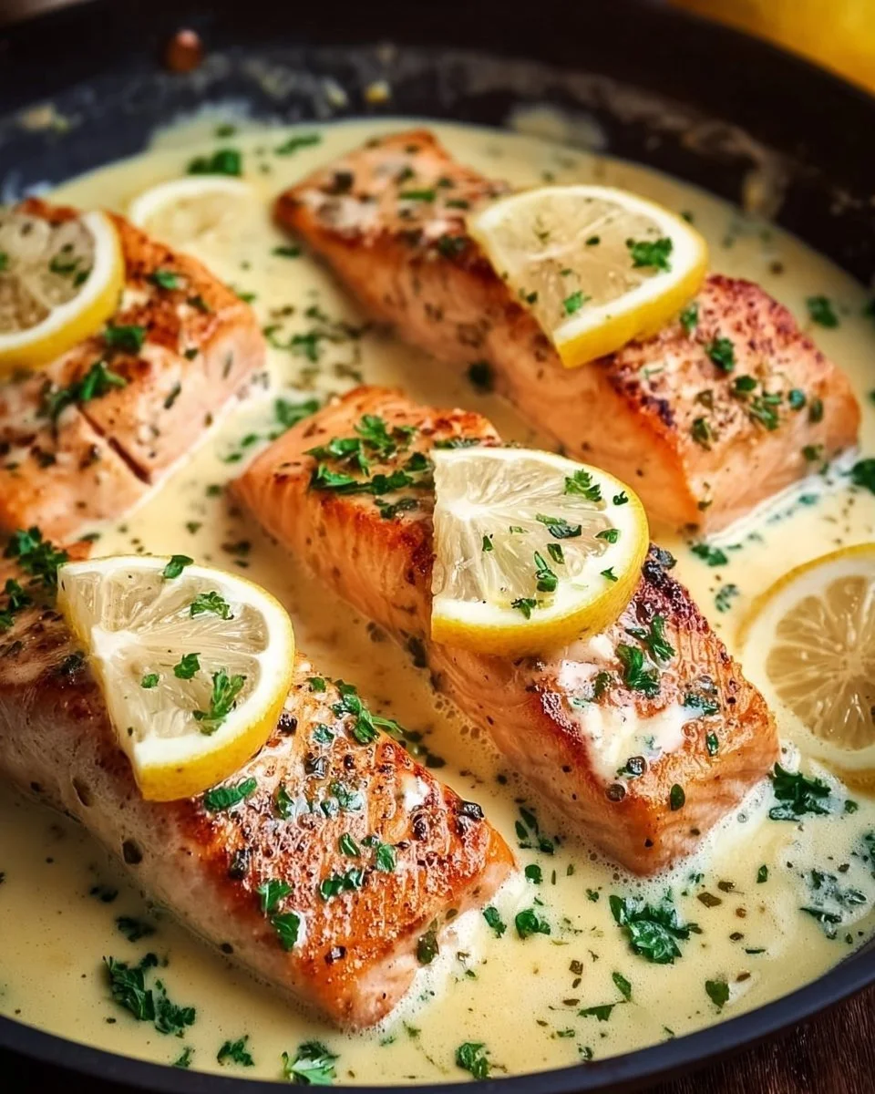Baked Salmon with Lemon Butter Cream Sauce