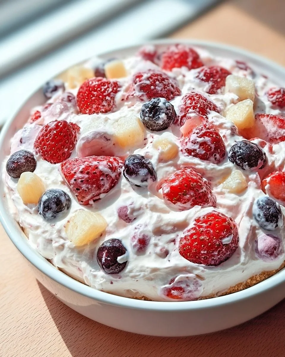 Delicious berry cheesecake topped with fresh berries and a creamy layer