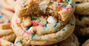 Delicious birthday cake cookies with colorful sprinkles on a plate
