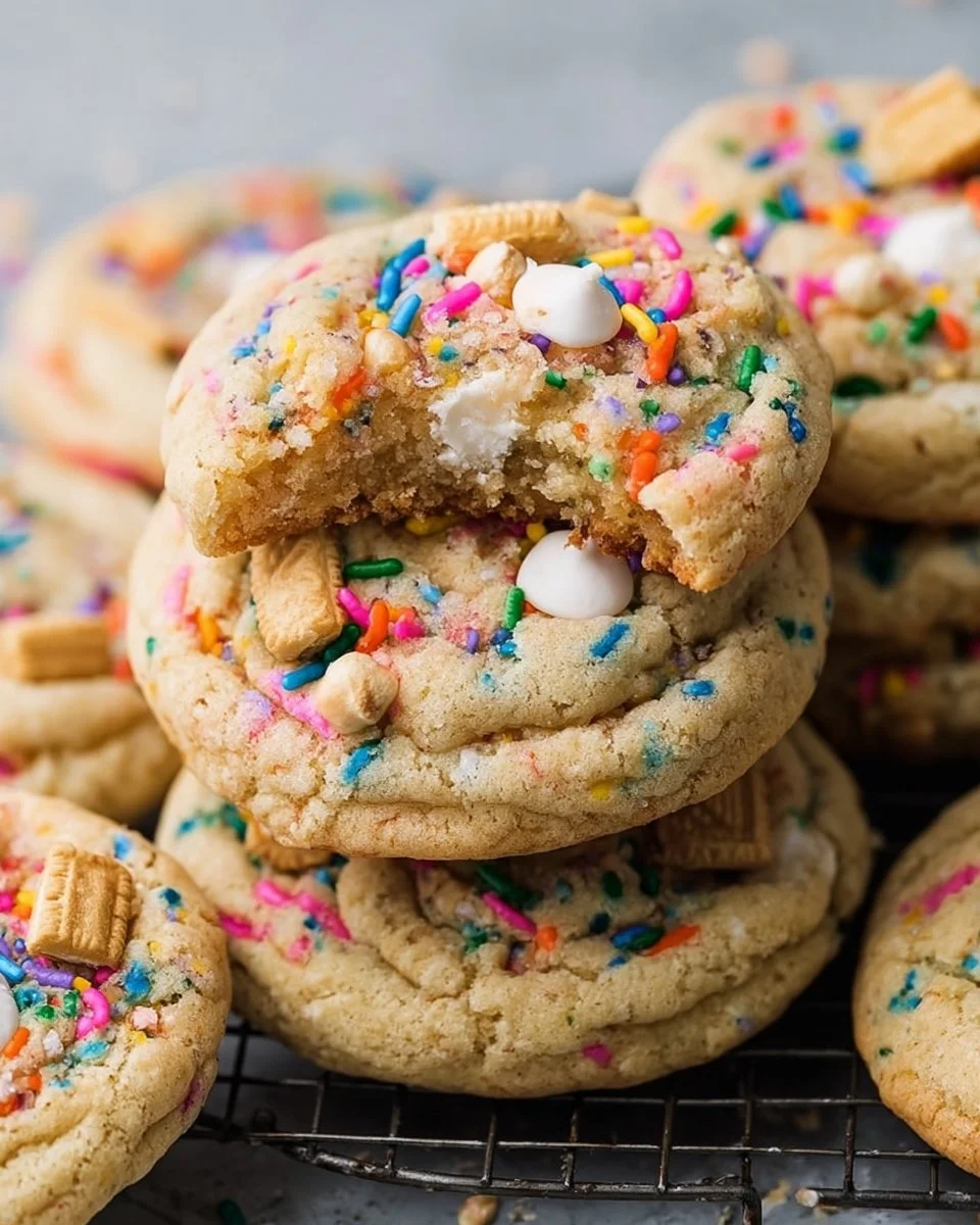 Delicious birthday cake cookies with colorful sprinkles on a plate