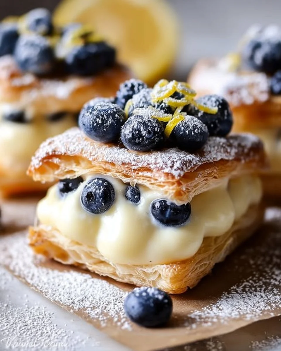 Delicious Blueberry Lemon Cream Pastries on a rustic wooden table