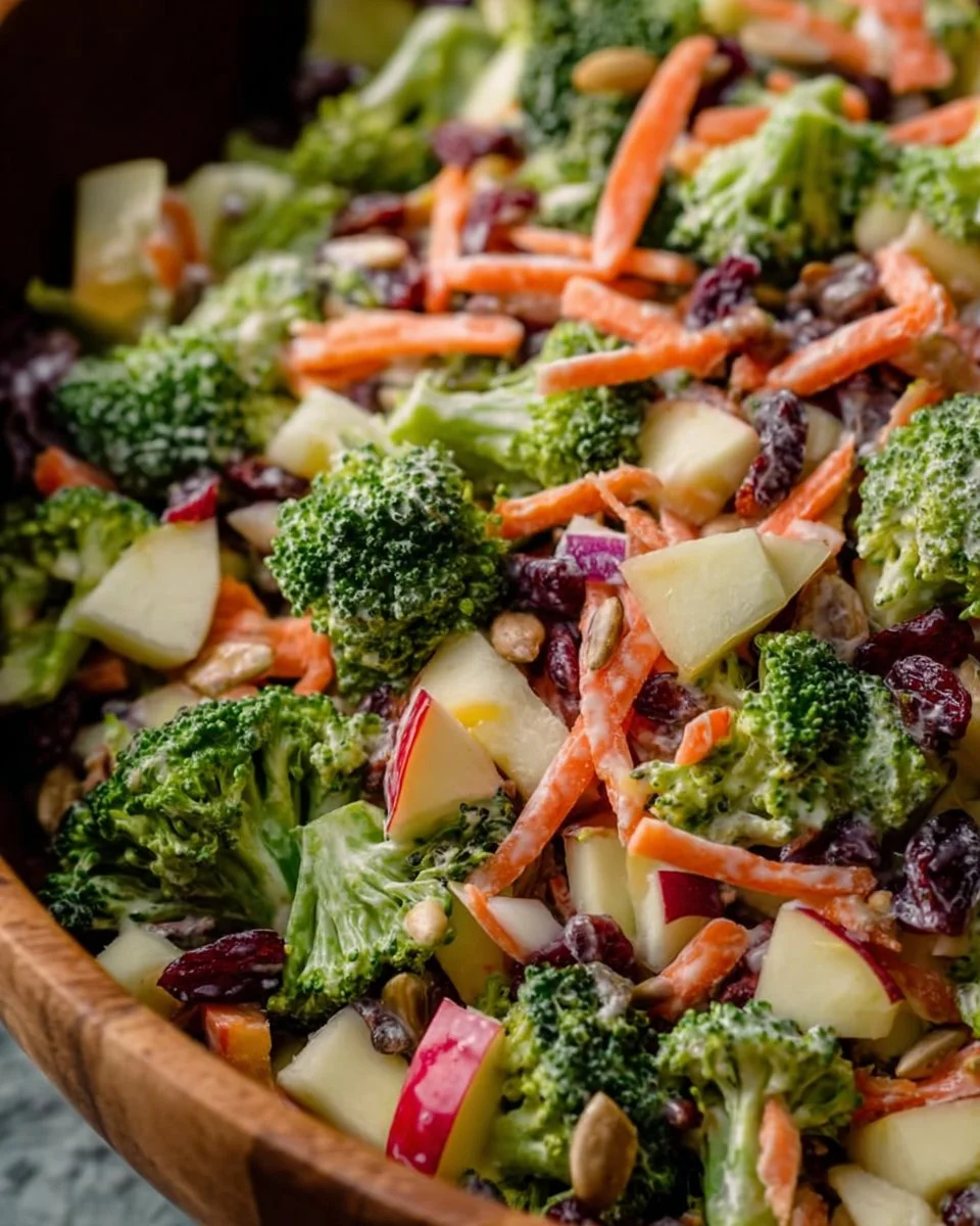 Fresh Broccoli Crunch Salad with colorful veggies and dressing