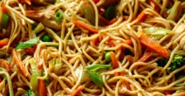 Delicious Chicken Chow Mein served with fresh vegetables and savory noodles.