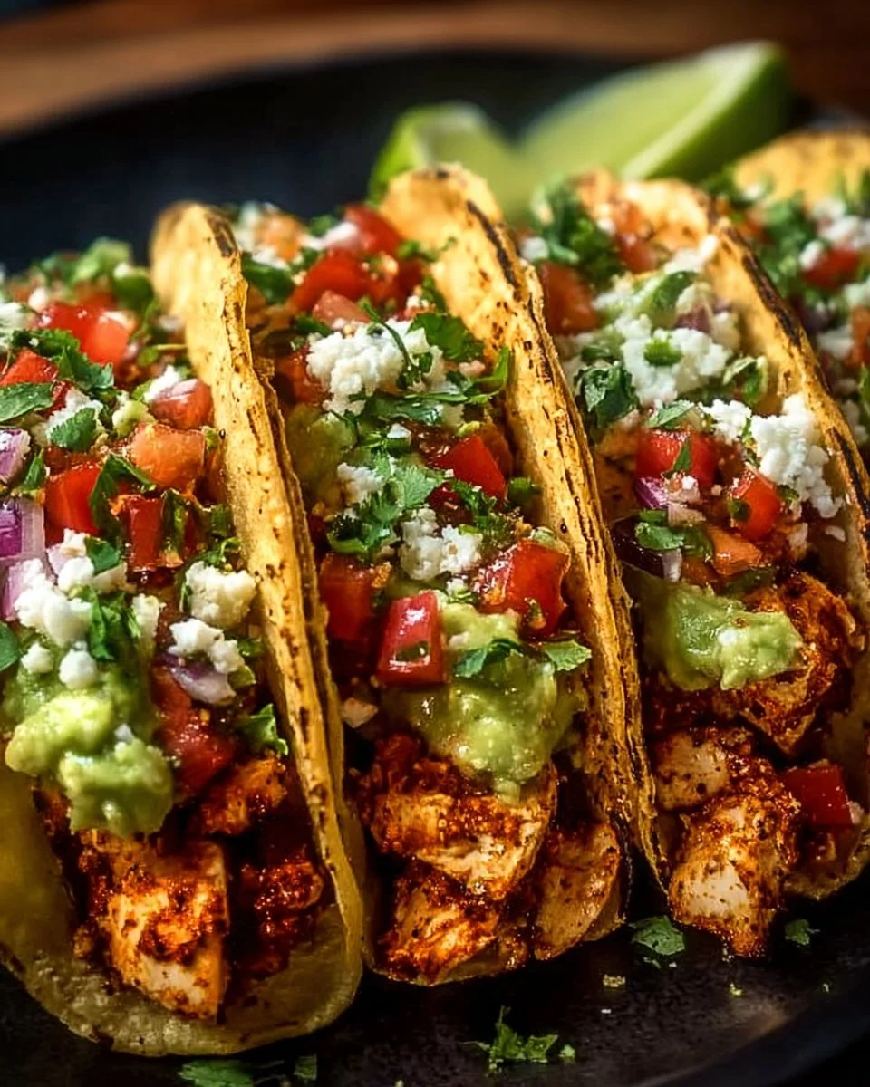 Delicious Chicken Street Tacos served with fresh toppings