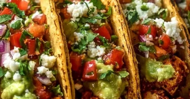 Delicious chicken street tacos served with fresh toppings and lime