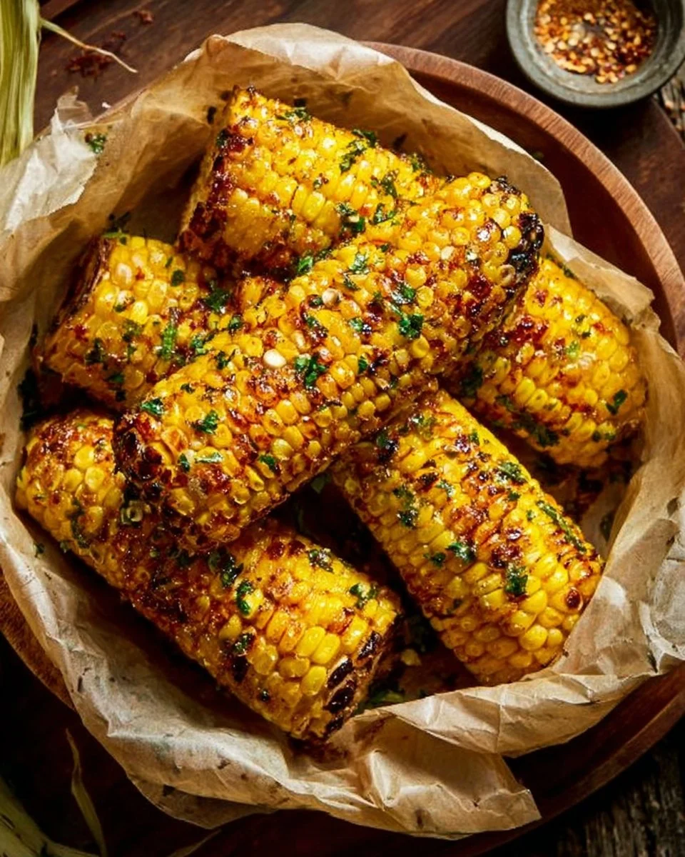 Delicious Cowboy Butter Roasted Corn served at a summer barbecue.