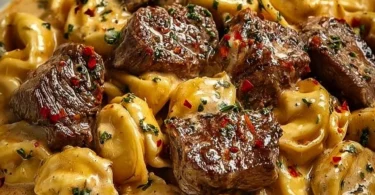 Creamy Cracked Garlic Steak Tortellini with a rich sauce