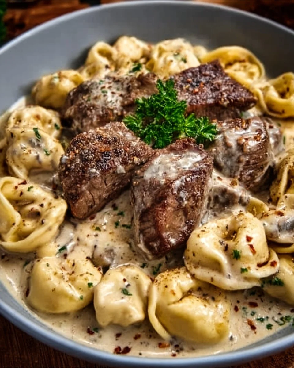 Delicious Cracked Garlic Steak Tortellini in Creamhouse Sauce