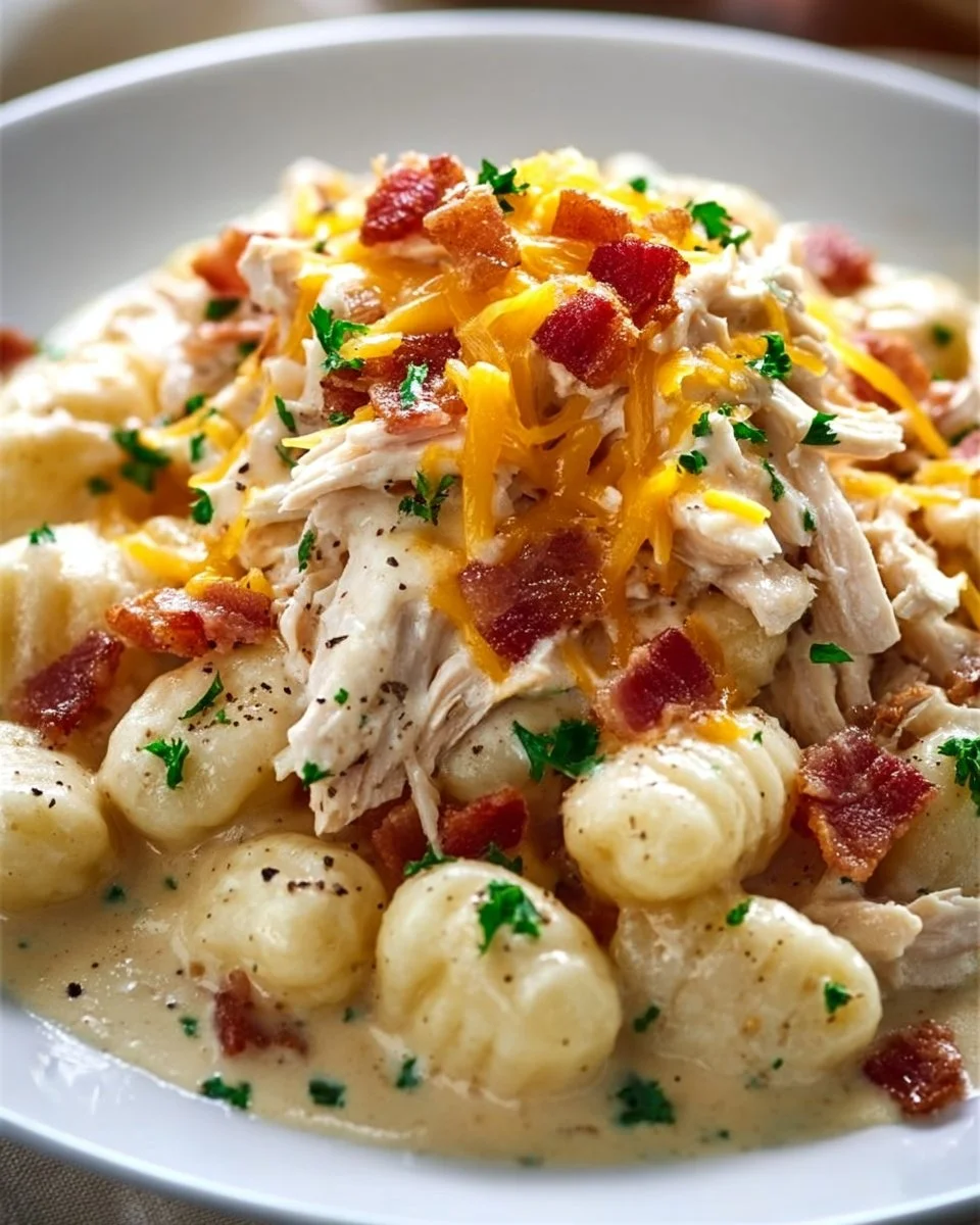 Creamy Crack Chicken Gnocchi dish served in a bowl with herbs