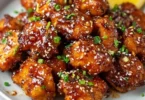 Crockpot Honey Garlic Chicken served with steamed vegetables on a plate