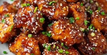 Crockpot Honey Garlic Chicken served with steamed vegetables on a plate