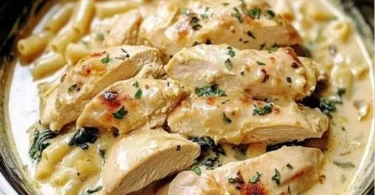 Crockpot Olive Garden Chicken served with creamy sauce and herbs.