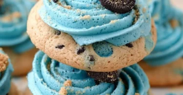 Crumbl Blue Monster Cookie, a delicious blue cookie with chocolate chunks.
