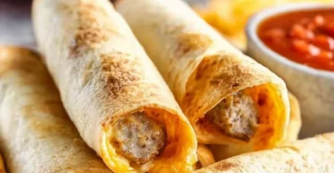 Delicious easy breakfast taquitos served on a plate with salsa