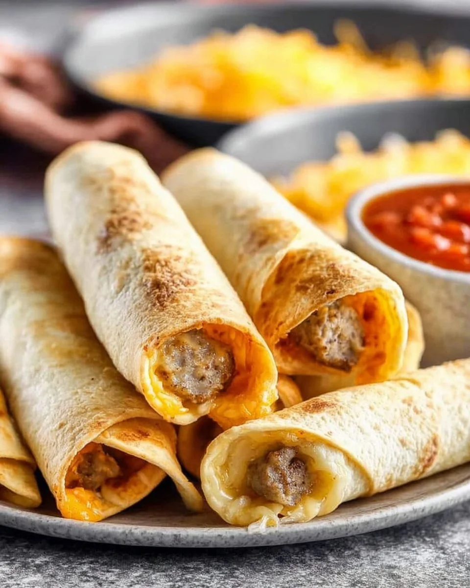 Delicious easy breakfast taquitos served on a plate with salsa