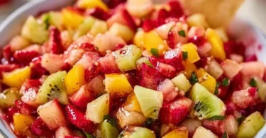 Fresh fruit salsa served with cinnamon sugar chips