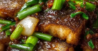 Ginger Onion Fried Sea Bass served with aromatic herbs and spices