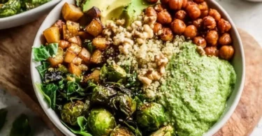 Delicious Green Goddess Pesto Bowls featuring fresh vegetables and herbs