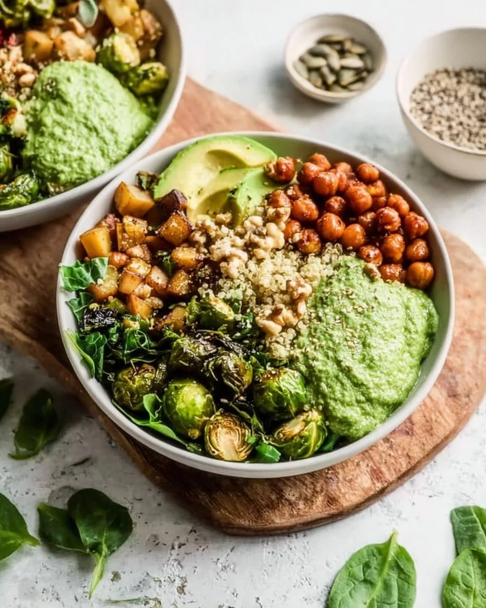 Delicious Green Goddess Pesto Bowls featuring fresh vegetables and herbs