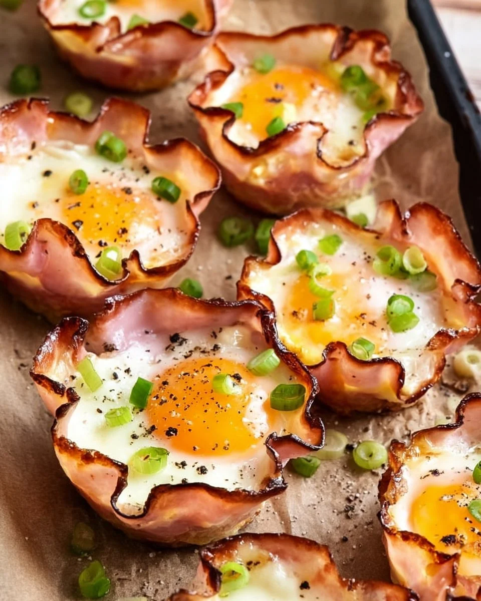 Delicious Ham and Cheese Egg Cups baked in muffin tins for a tasty breakfast.