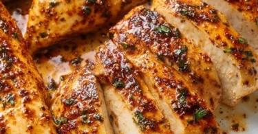 Juicy baked chicken breast fresh out of the oven, ready to serve for dinner.