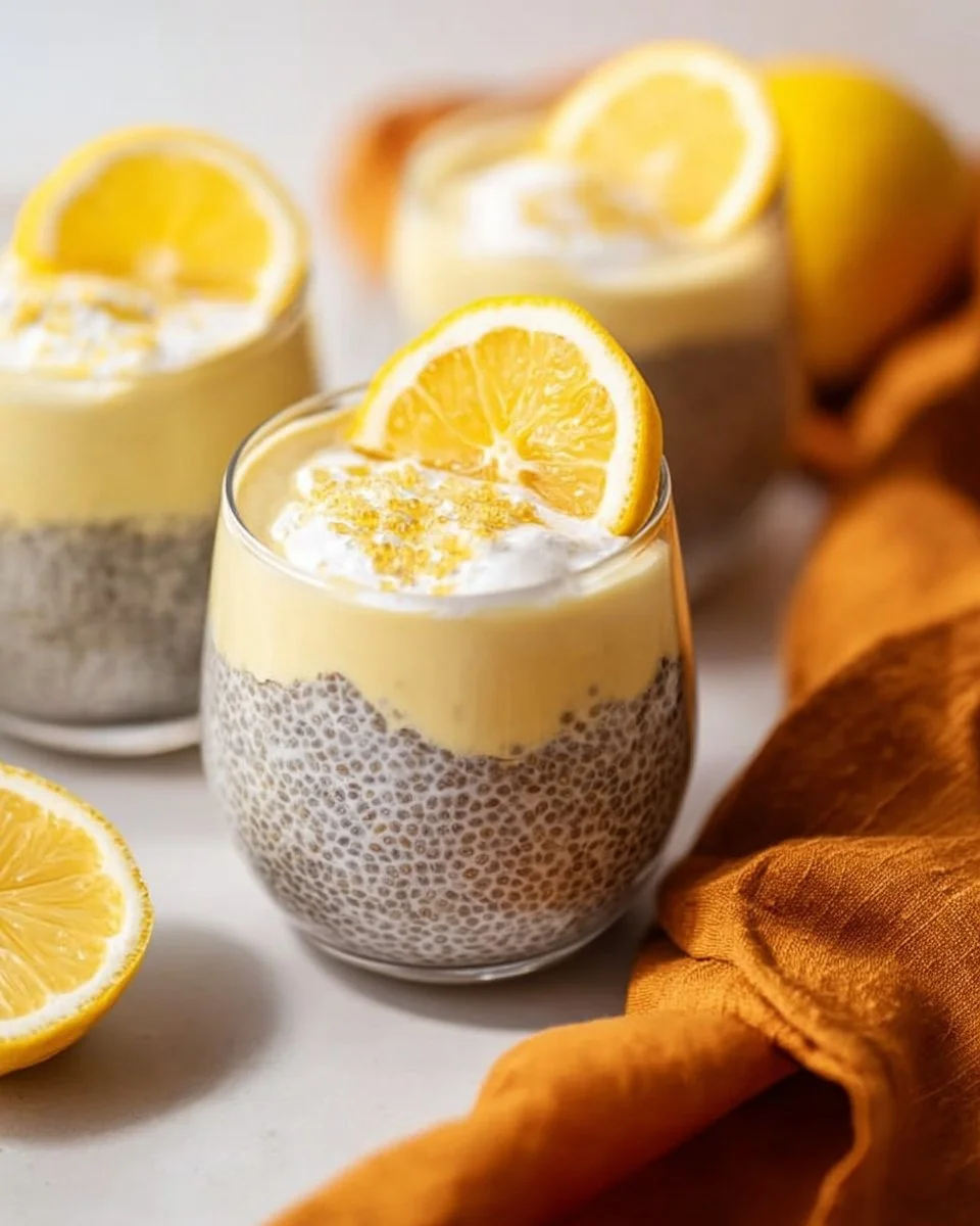 Lemon Cream Chia Pudding made with oat milk served in a glass bowl