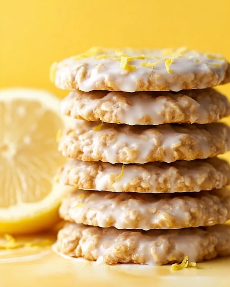 Lemon Oatmeal No-Bake Cookies on a plate, showcasing a tasty dessert option.