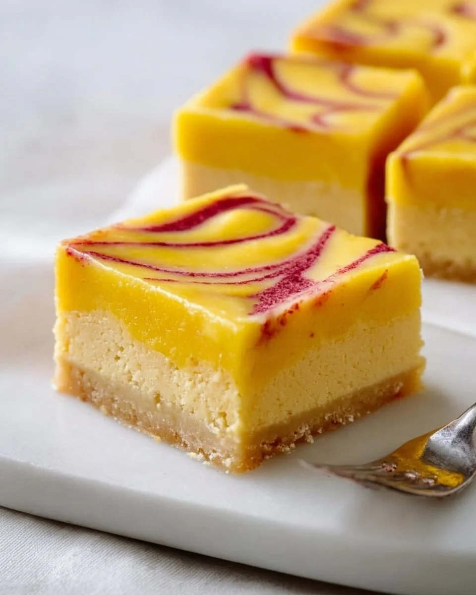 Delicious mango curd bars topped with fresh mango slices