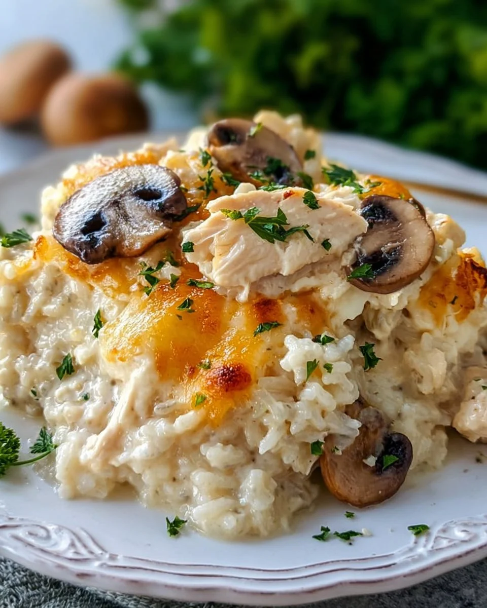 Creamy Million Dollar Chicken and Rice Casserole topped with cheese