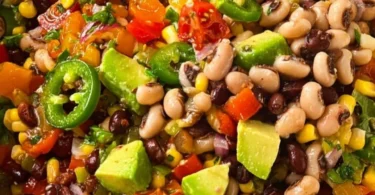 Quick and easy cowboy caviar with colorful vegetables and beans
