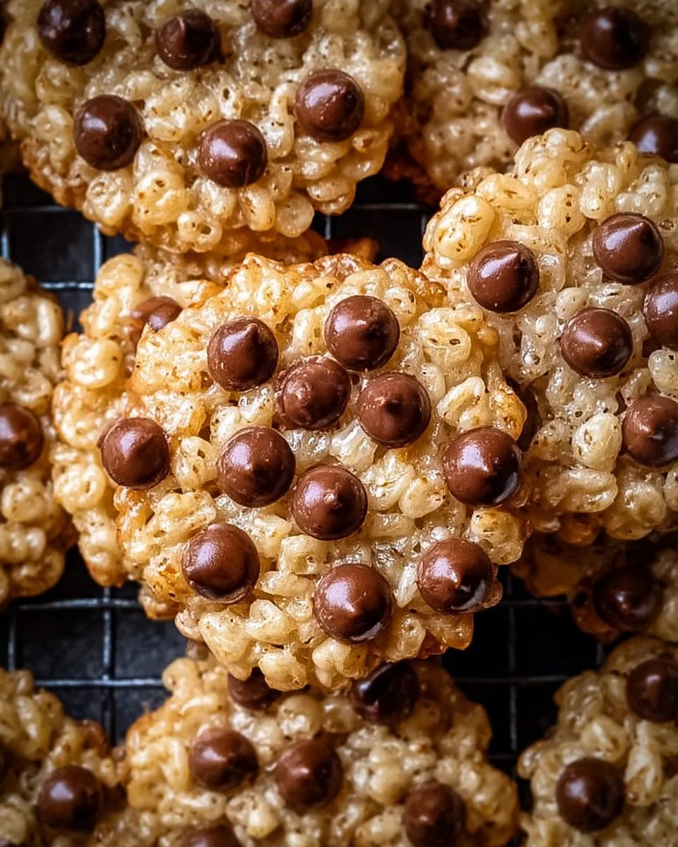 Delicious Rice Krispie chocolate cookies on a plate, ready to be enjoyed.