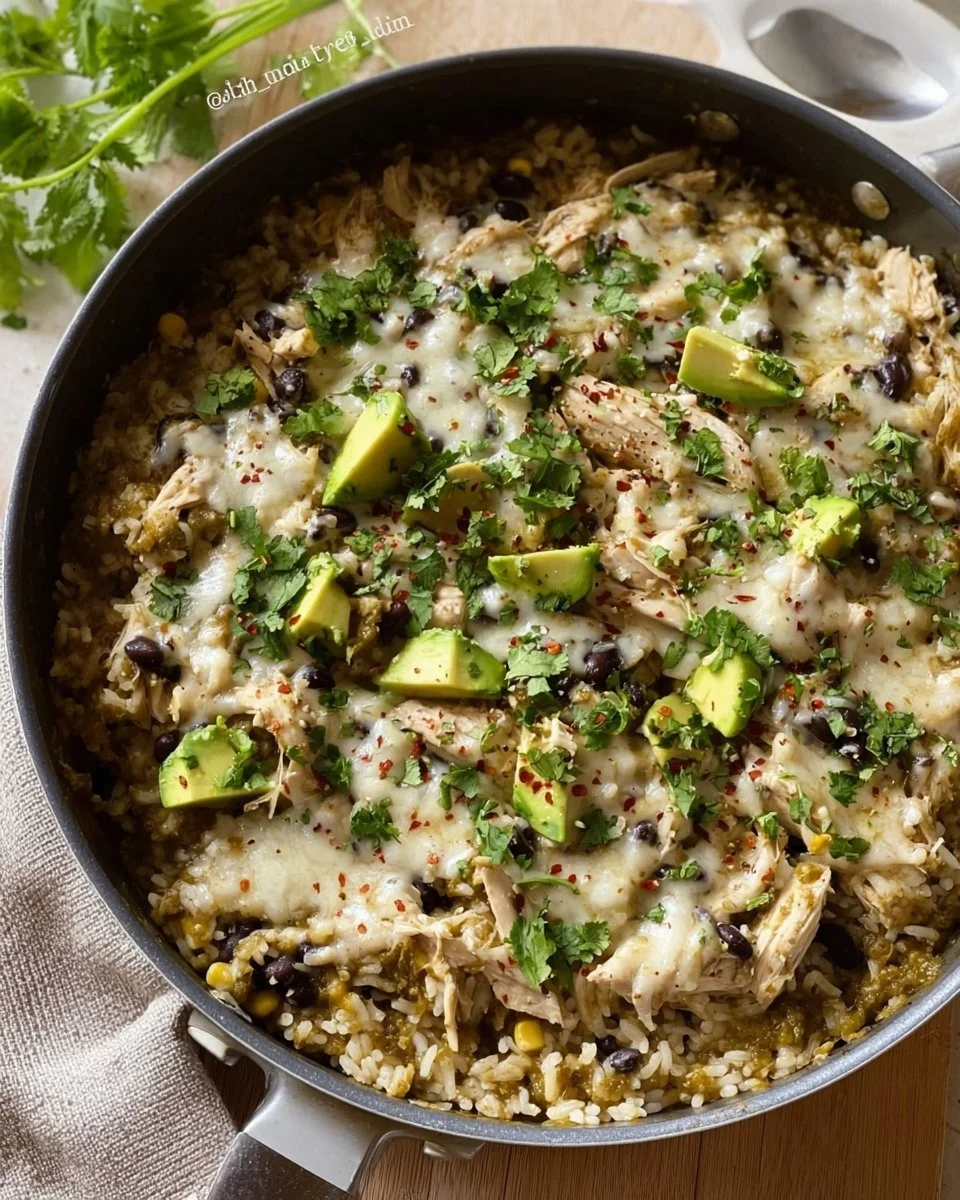 Salsa Verde Chicken & Rice Skillet served in a vibrant dish.