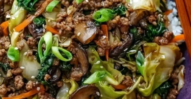 Savory Chinese ground beef stir fry with cabbage ready in 25 minutes