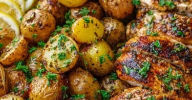 Sheet pan lemon balsamic chicken with roasted potatoes for a quick dinner