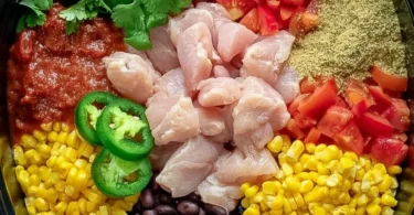 Delicious Slow Cooker Santa Fe Chicken served in a bowl with spices