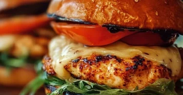 Spicy Chipotle Chicken Burger with toppings on a plate