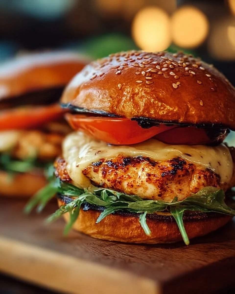 Spicy Chipotle Chicken Burger with toppings on a plate