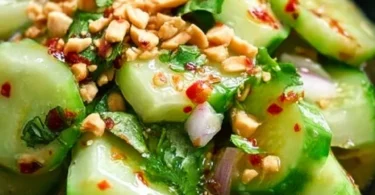 Delicious Thai cucumber salad with fresh cucumbers and herbs