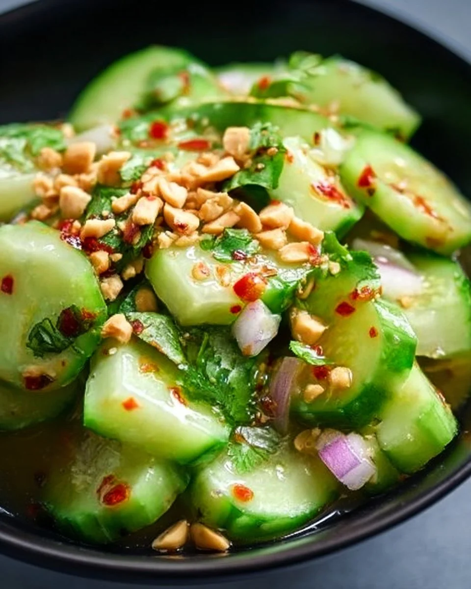 Delicious Thai cucumber salad with fresh cucumbers and herbs